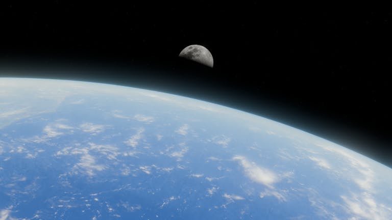 A breathtaking view of Earth and the moon seen from outer space, showcasing natural beauty.